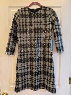 Draper James Black and Gray Plaid Sequin Dress